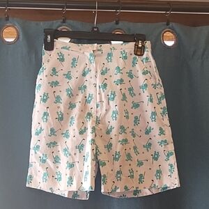 Vested Gentress White Shorts with Teal Frogs With Golf Clubs